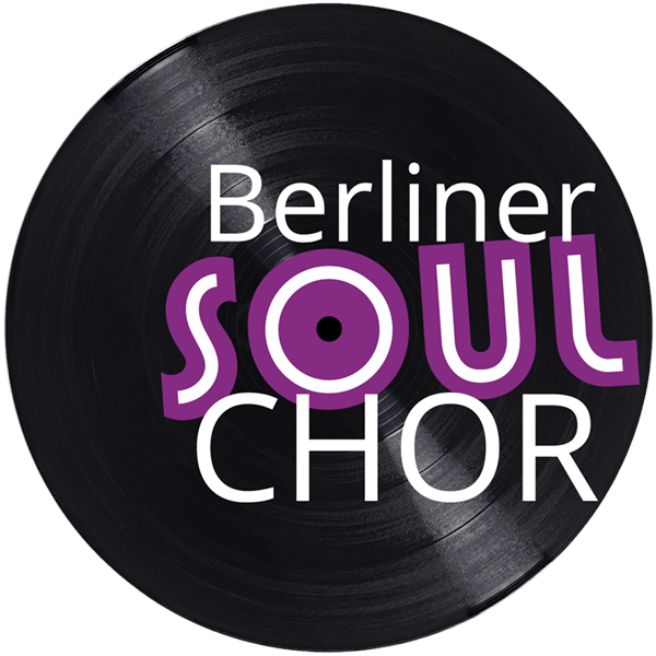 Logo Berliner Soulchor: Vinylplatte mit weißer und lila Schrift