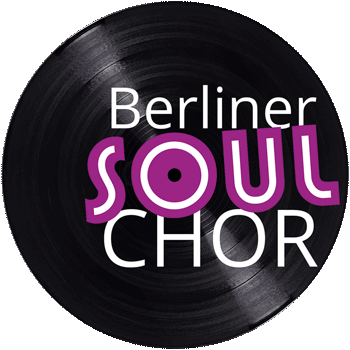 Logo Berliner Soulchor: eine sich drehende Vinylplatte mit weißer und lila Schrift